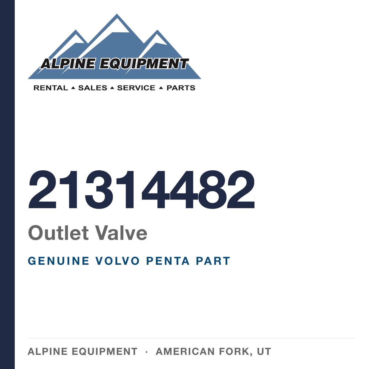 Volvo Penta 21314482 Outlet Valve — genuine part from Alpine Equipment, American Fork UT