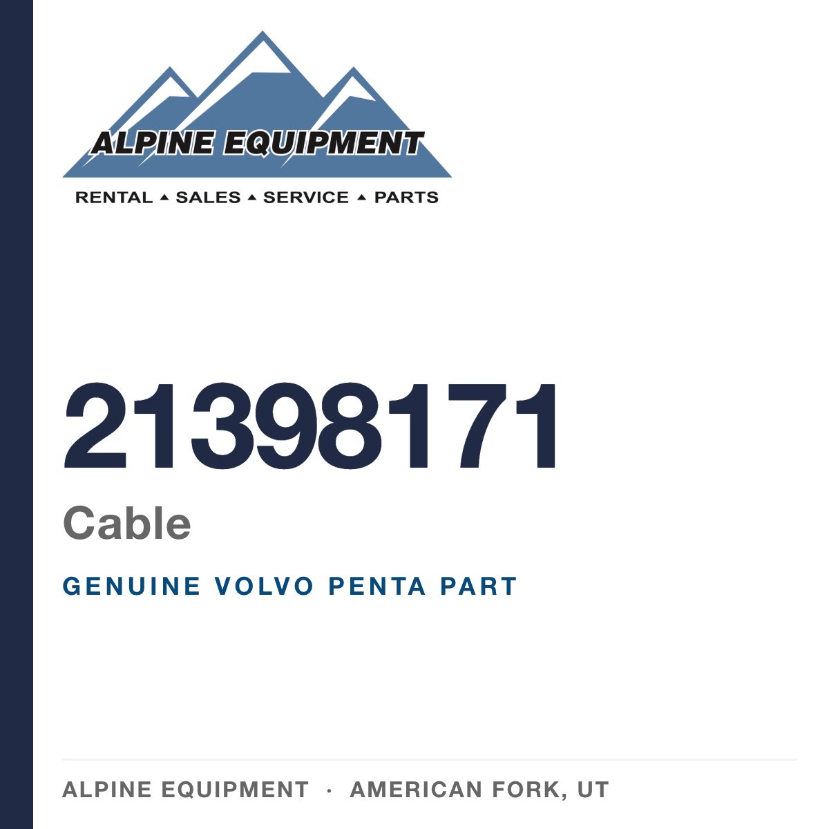 Volvo Penta 21398171 Cable — genuine part from Alpine Equipment, American Fork UT