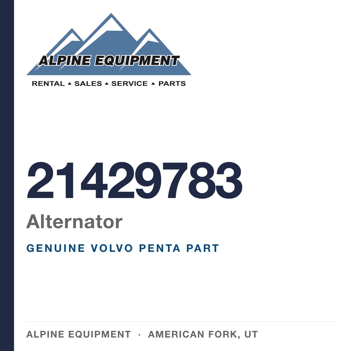 Volvo Penta 21429783 Alternator — genuine part from Alpine Equipment, American Fork UT
