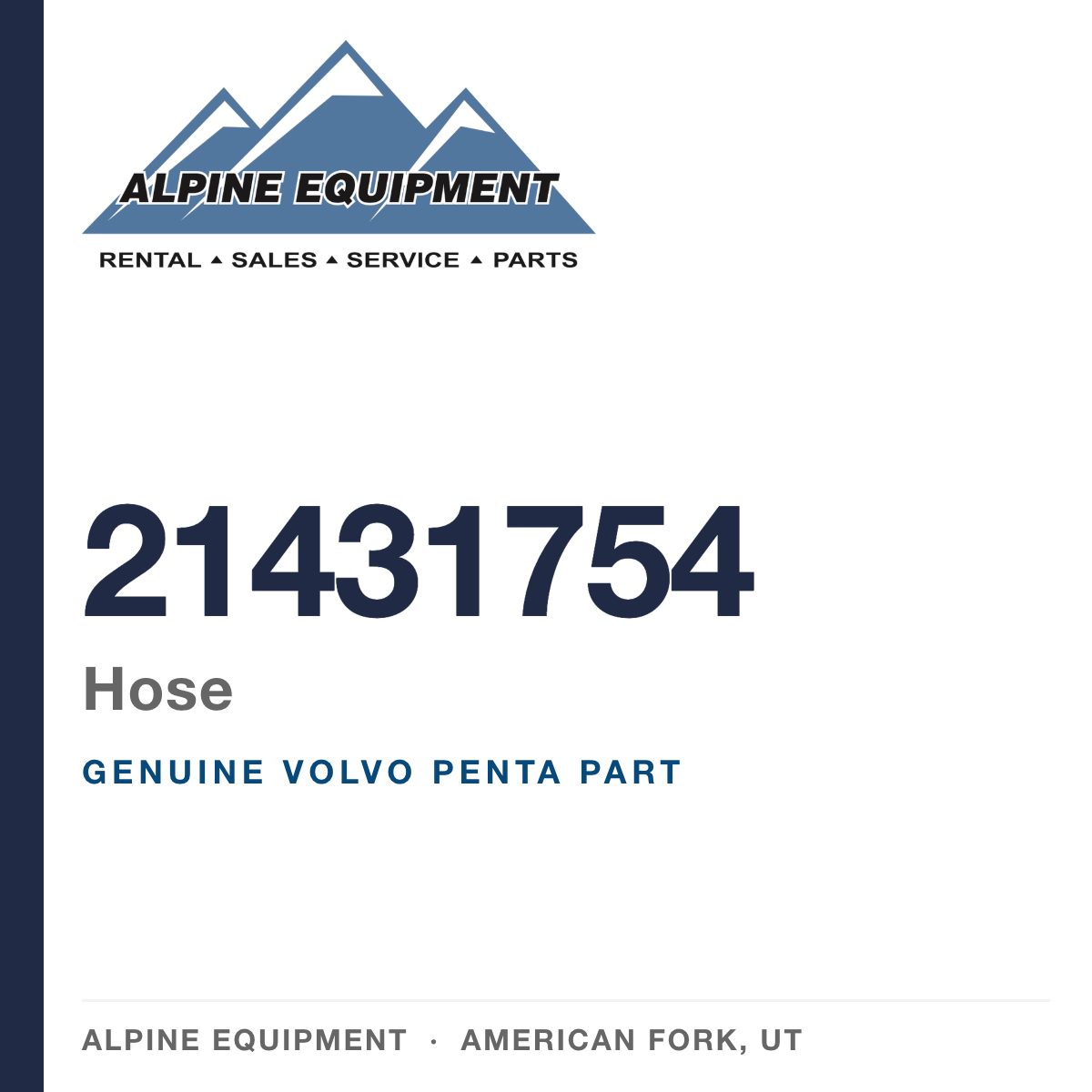 Volvo Penta 21431754 Hose — genuine part from Alpine Equipment, American Fork UT