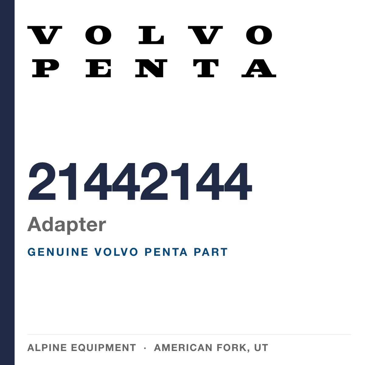 Volvo Penta 21442144 Adapter — genuine part from Alpine Equipment, American Fork UT