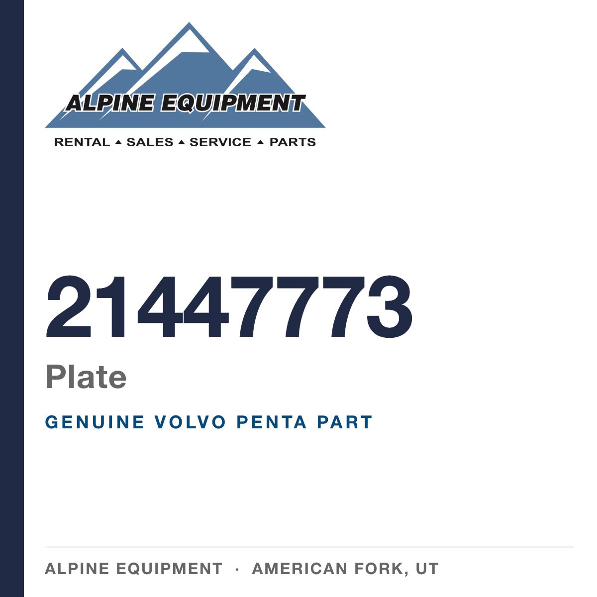 Volvo Penta 21447773 Plate — genuine part from Alpine Equipment, American Fork UT