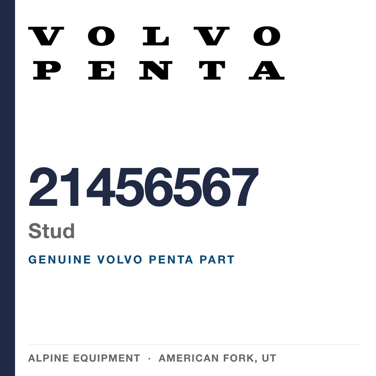 Volvo Penta 21456567 Stud — genuine part from Alpine Equipment, American Fork UT