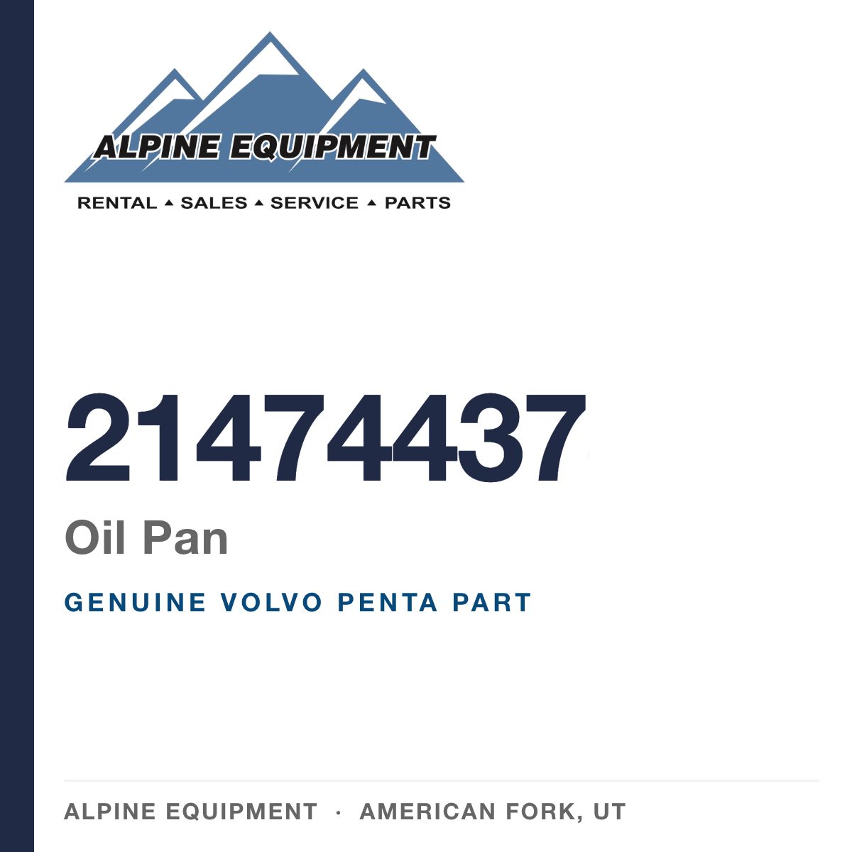 Volvo Penta 21474437 Oil Pan — genuine part from Alpine Equipment, American Fork UT