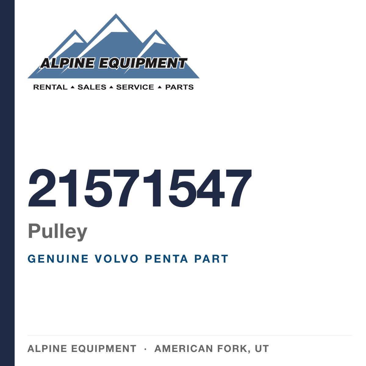 Volvo Penta 21571547 Pulley — genuine part from Alpine Equipment, American Fork UT