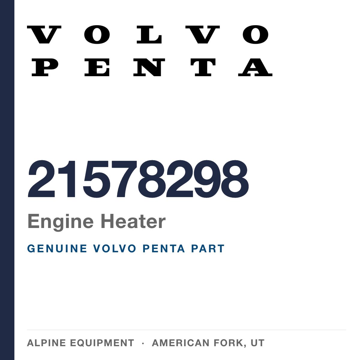 Volvo Penta 21578298 Engine Heater — genuine part from Alpine Equipment, American Fork UT