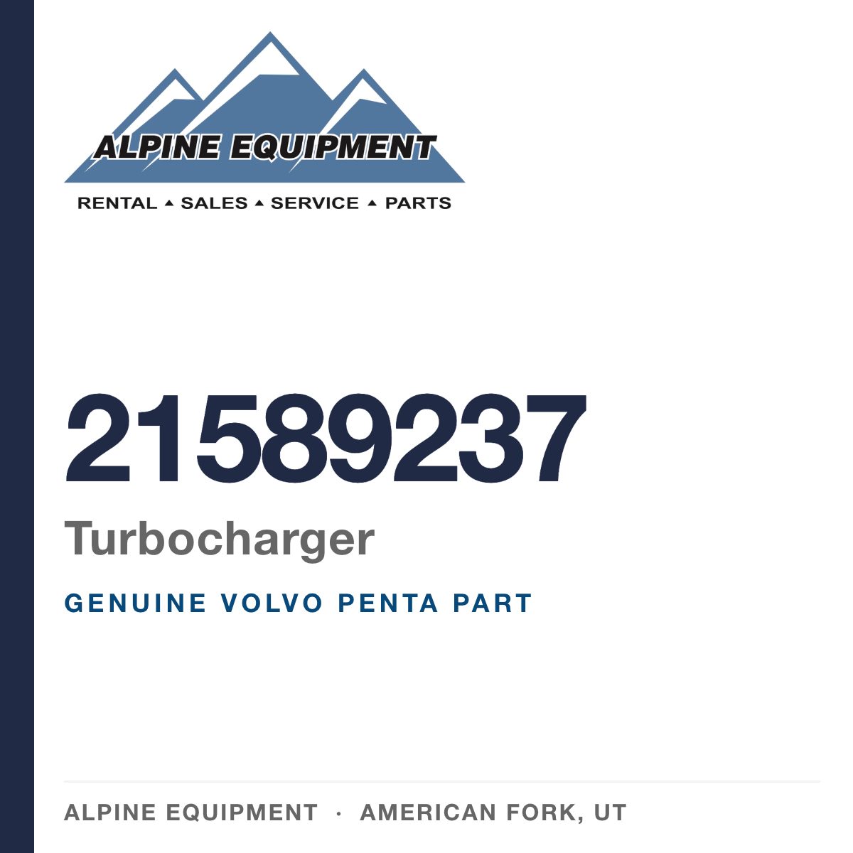 Volvo Penta 21589237 Turbocharger — genuine part from Alpine Equipment, American Fork UT
