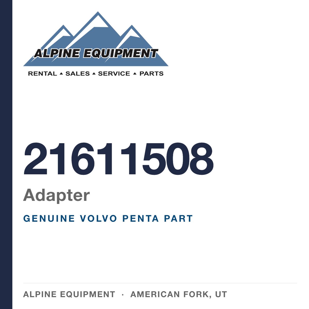 Volvo Penta 21611508 Adapter — genuine part from Alpine Equipment, American Fork UT
