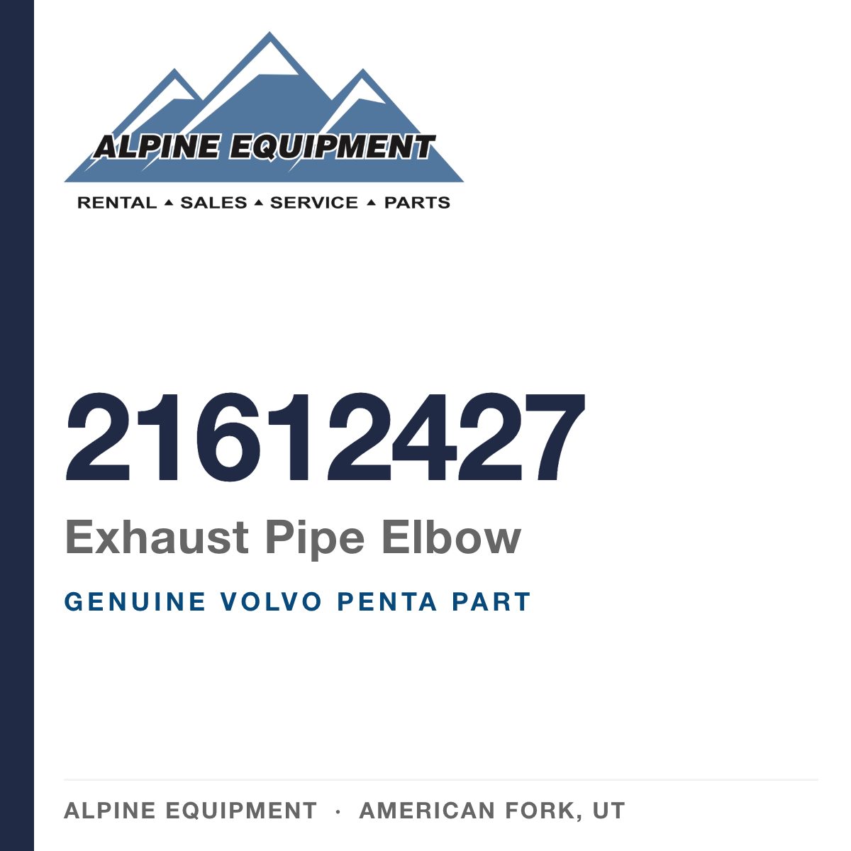Volvo Penta 21612427 Exhaust Pipe Elbow — genuine part from Alpine Equipment, American Fork UT