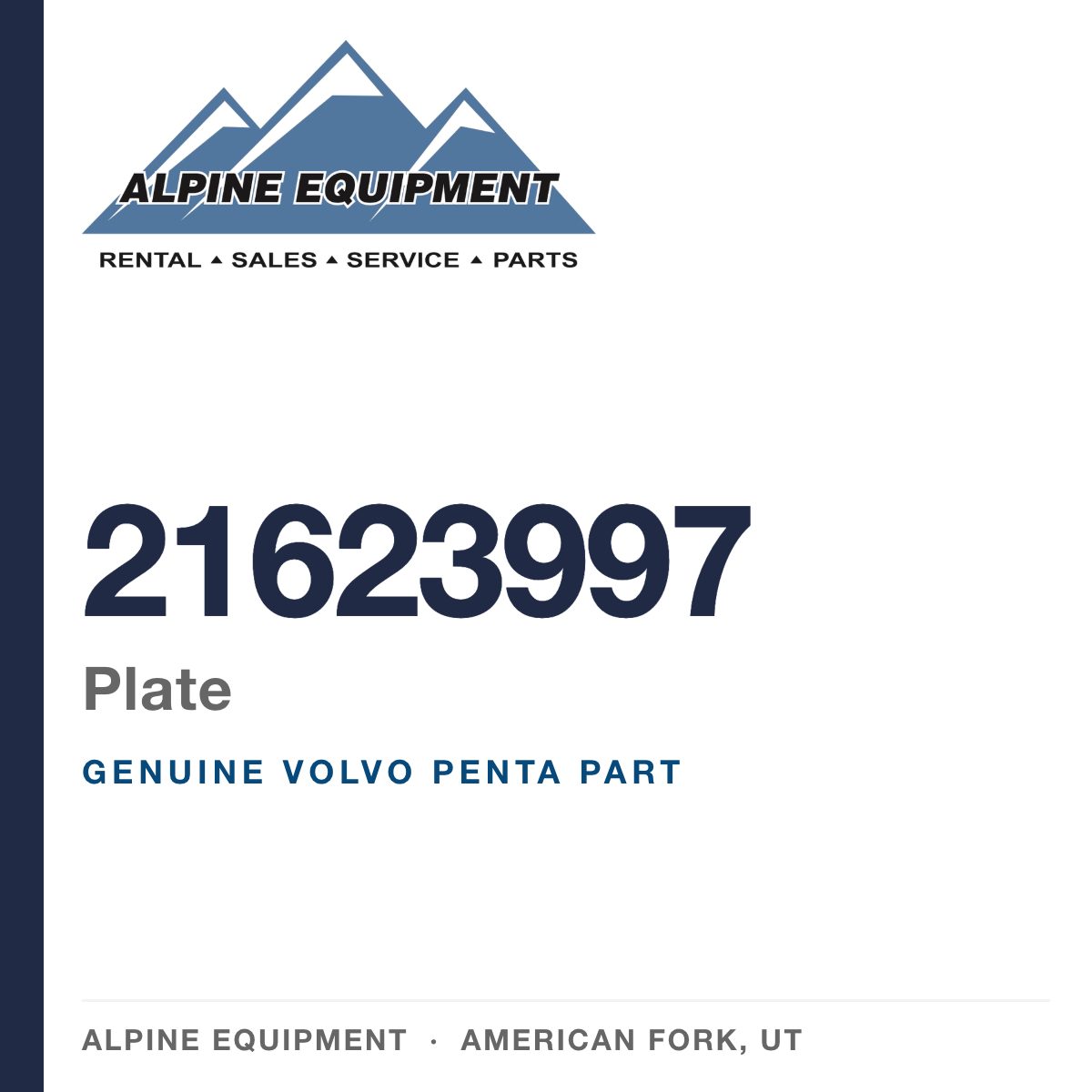 Volvo Penta 21623997 Plate — genuine part from Alpine Equipment, American Fork UT