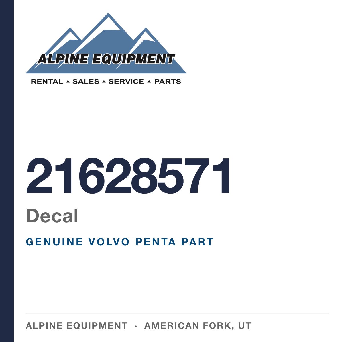 Volvo Penta 21628571 Decal — genuine part from Alpine Equipment, American Fork UT