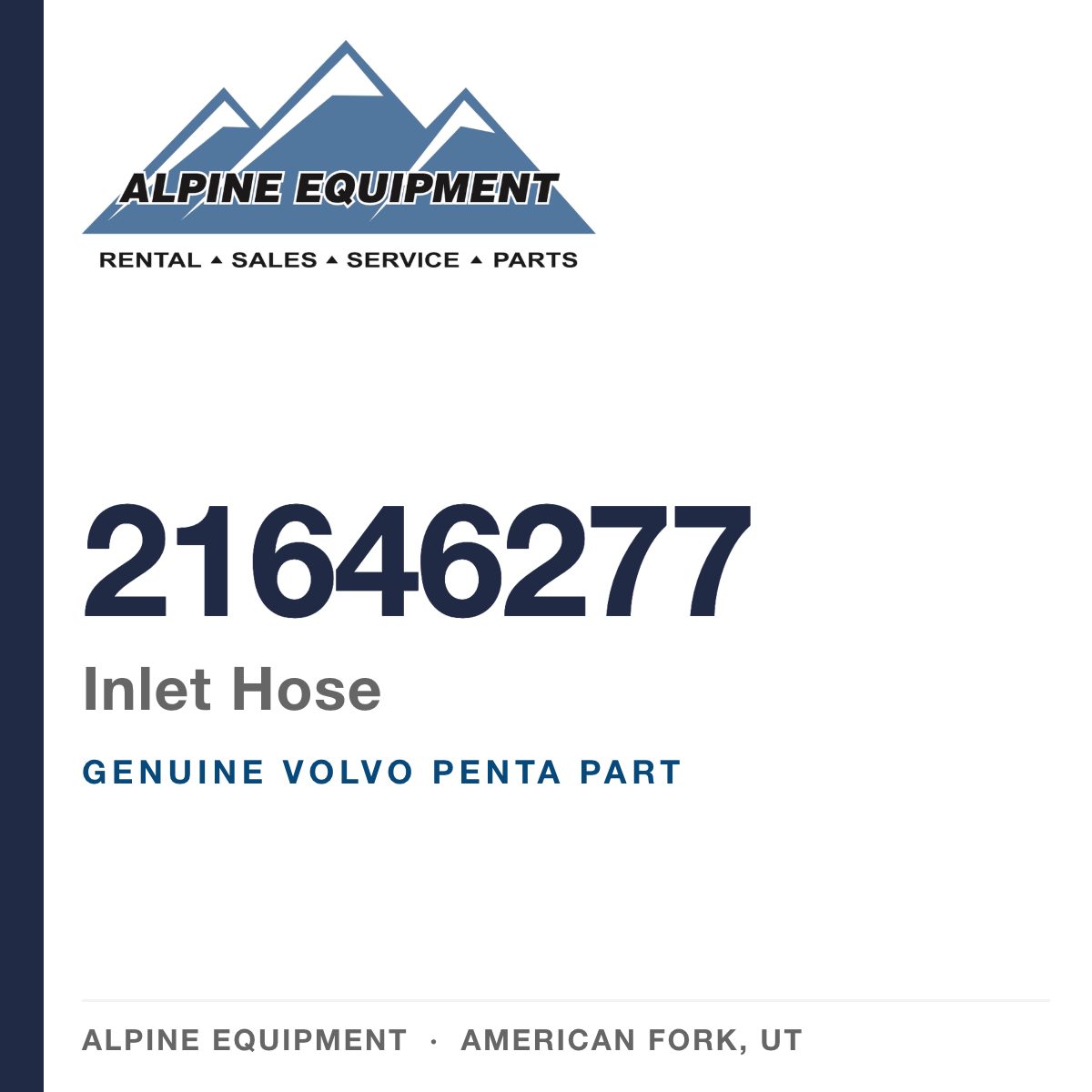 Volvo Penta 21646277 Inlet Hose — genuine part from Alpine Equipment, American Fork UT