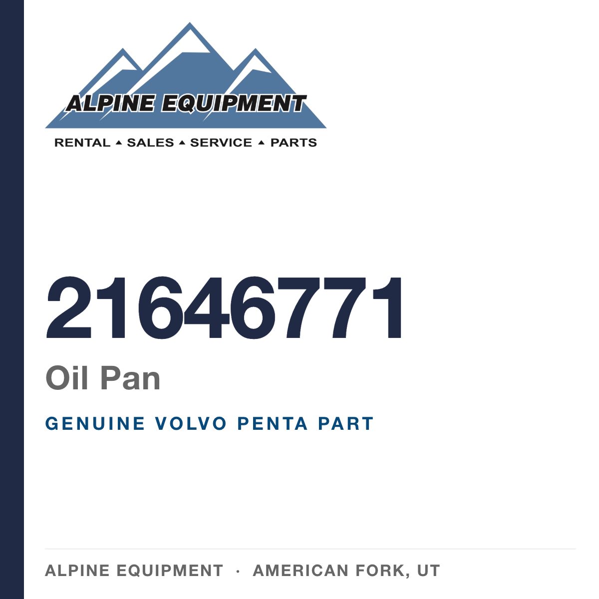Volvo Penta 21646771 Oil Pan — genuine part from Alpine Equipment, American Fork UT
