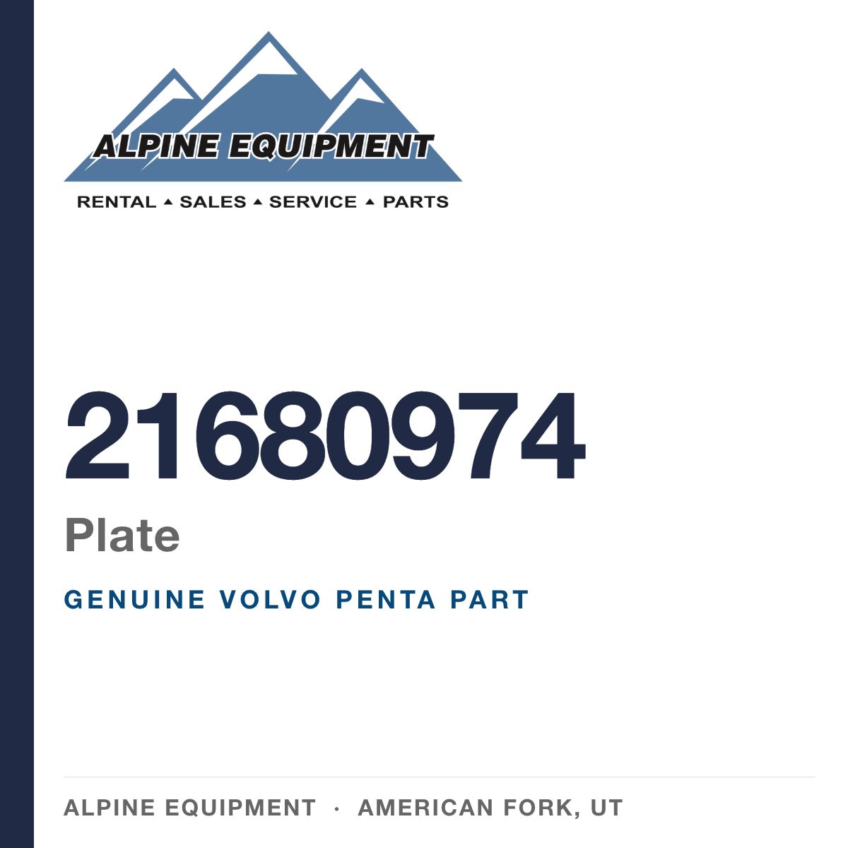 Volvo Penta 21680974 Plate — genuine part from Alpine Equipment, American Fork UT