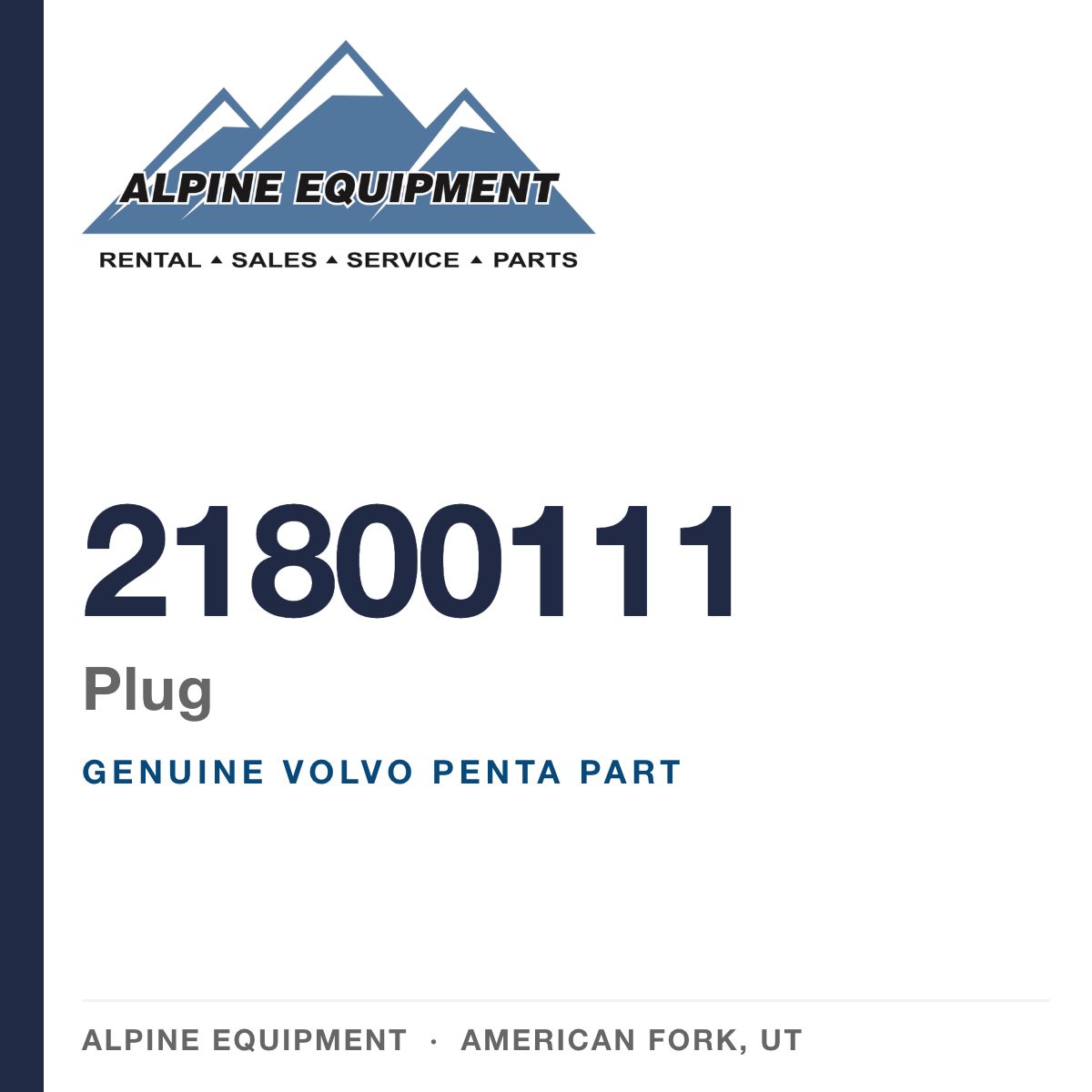 Volvo Penta 21800111 Plug — genuine part from Alpine Equipment, American Fork UT