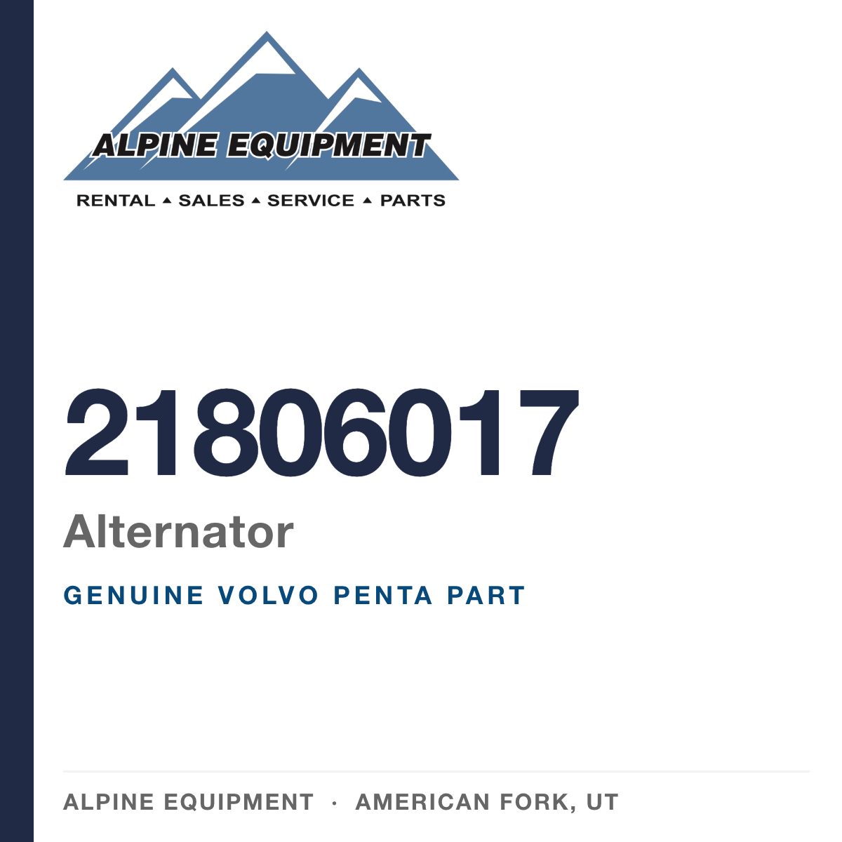 Volvo Penta 21806017 Alternator — genuine part from Alpine Equipment, American Fork UT