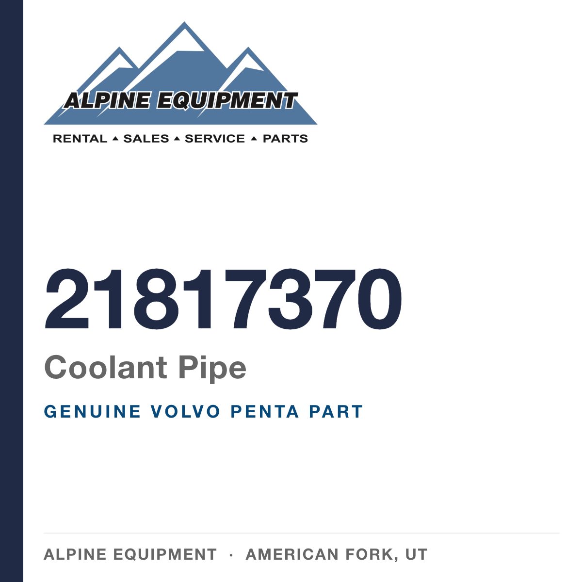 Volvo Penta 21817370 Coolant Pipe — genuine part from Alpine Equipment, American Fork UT