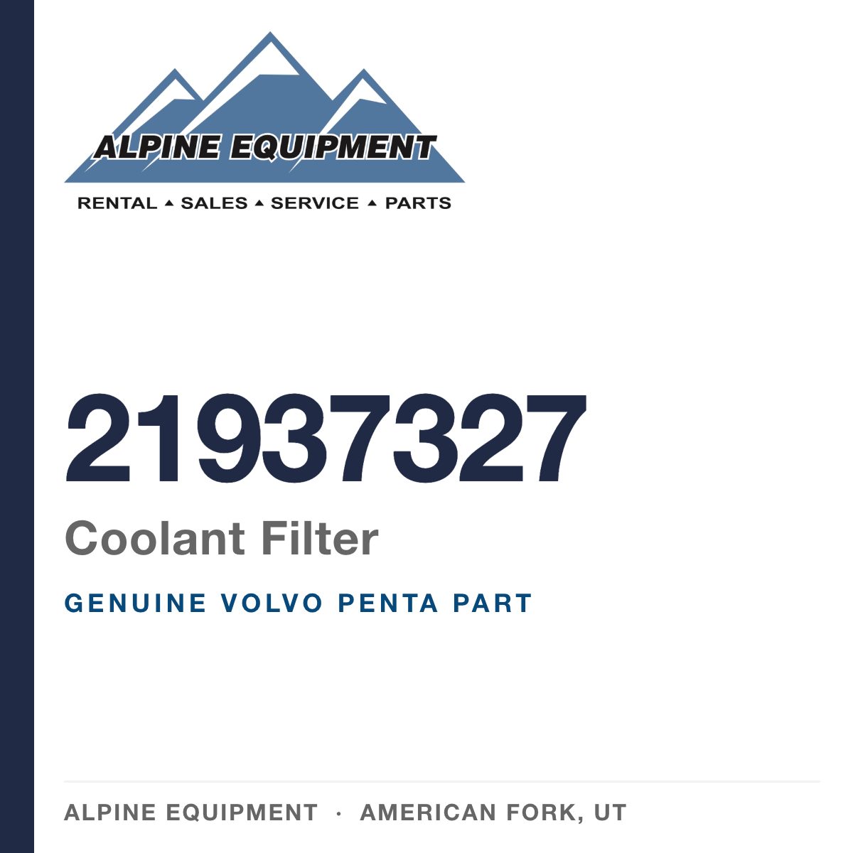 Volvo Penta 21937327 Coolant Filter — genuine part from Alpine Equipment, American Fork UT