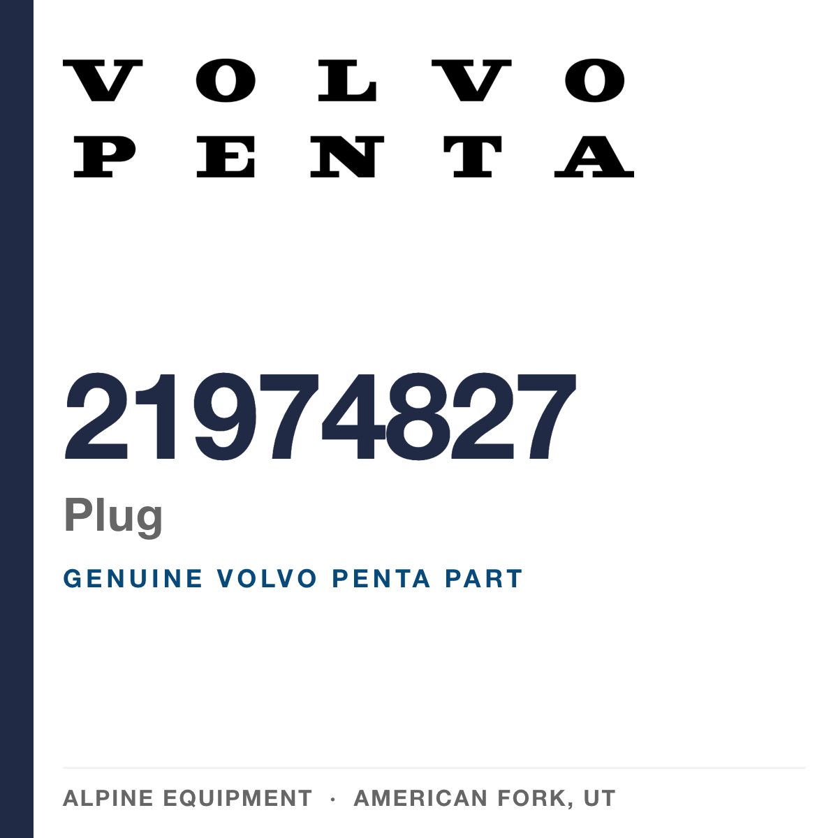 Volvo Penta 21974827 Plug — genuine part from Alpine Equipment, American Fork UT