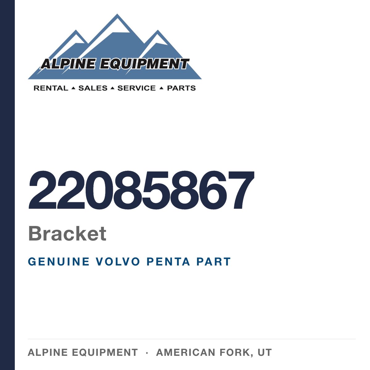 Volvo Penta 22085867 Bracket — genuine part from Alpine Equipment, American Fork UT